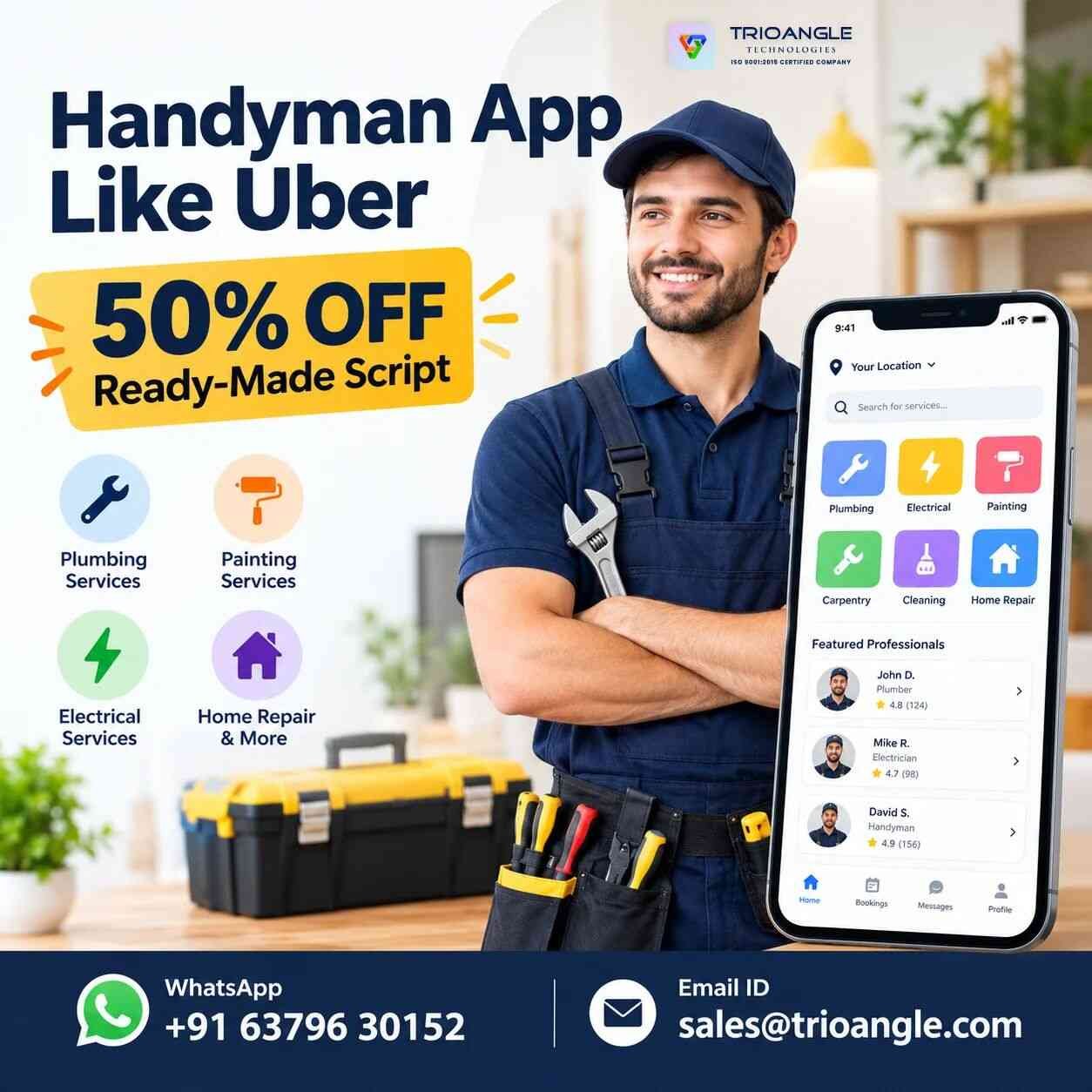 Handyman Booking App Like Uber | Instant Home Services + Exclusive Offers